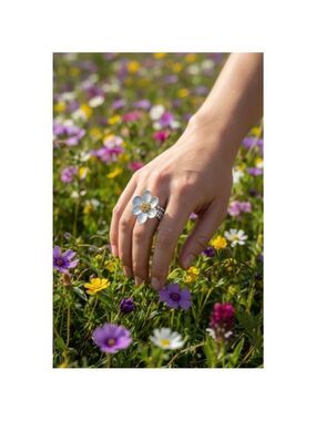 Clover Silver & Gold Flower Stretch Ring
